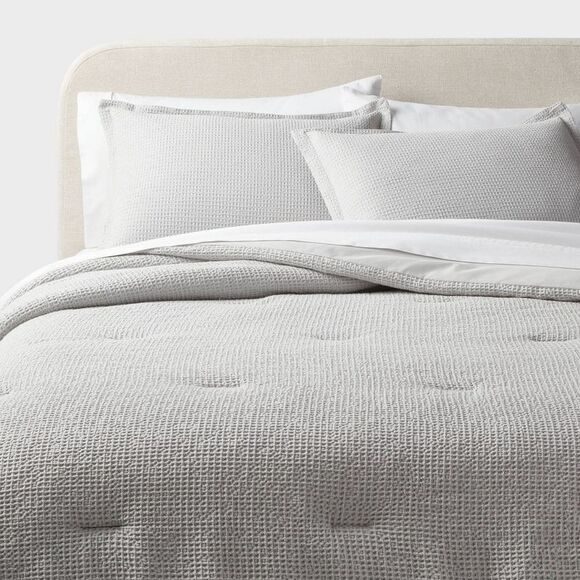 Threshold Other - King Washed Waffle Weave Comforter and Sham Set Comfort Light Gray - Threshold